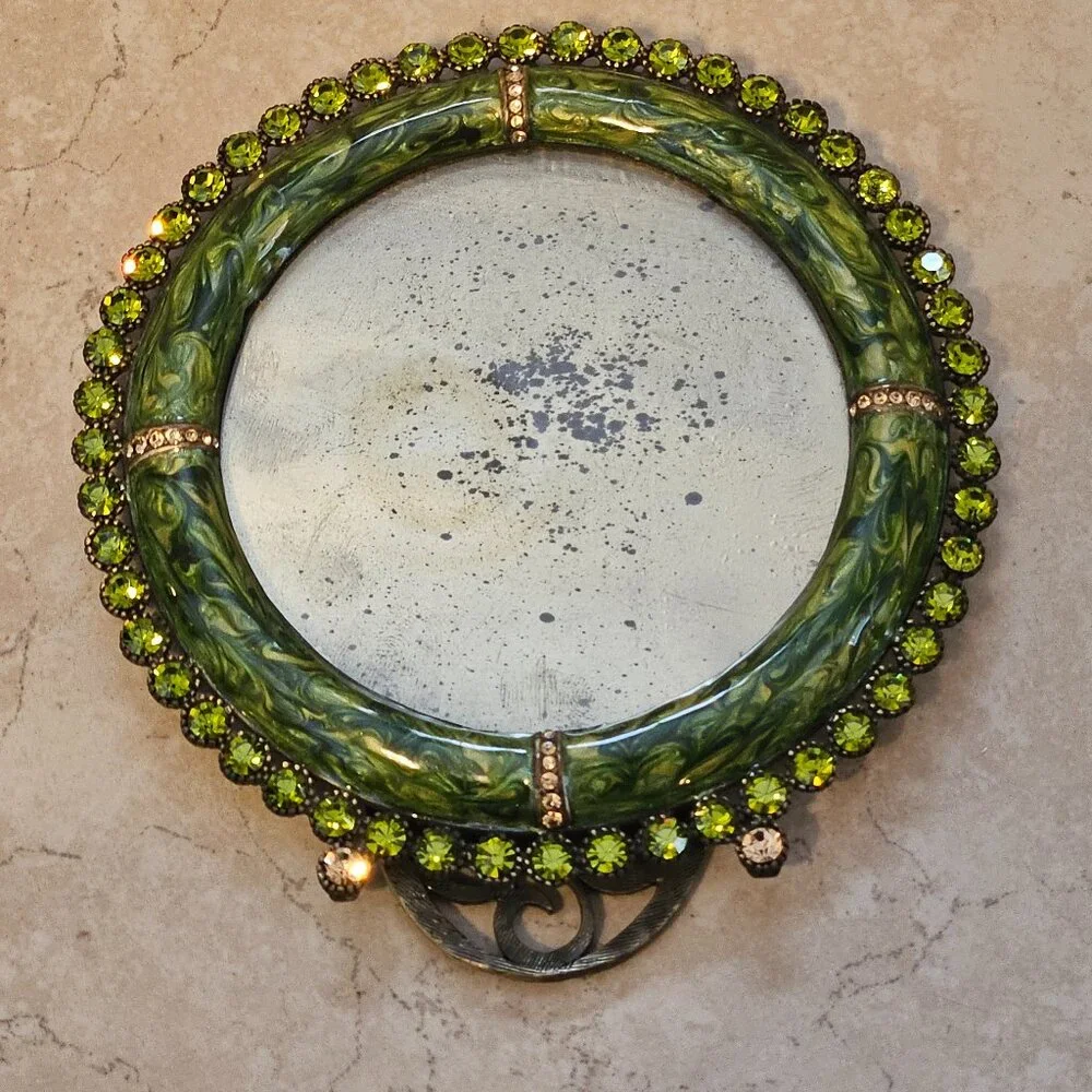 RARE JAY STRONGWATER GREEN SWIRL MARBELIZED PAVE CRYSTAL EDGE JEWEL ENAMEL FRAME